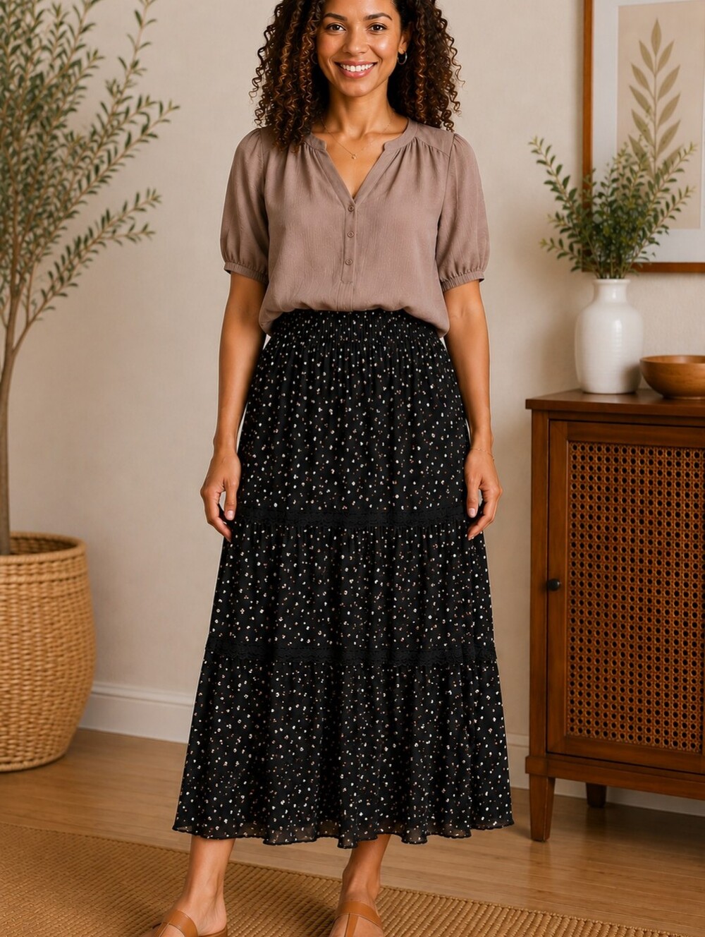 Rusttydustty NWT Boho Tiered Lace Trim Midi Skirt XL